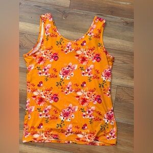 Size XL Floral Sleeveless Top - Orange and Pink